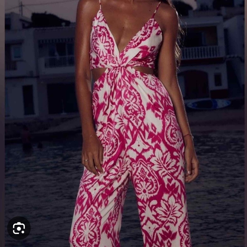 Zara NWT strappy cutout jumpsuit pink white 2298/161
